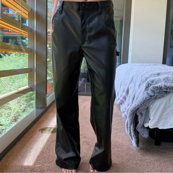 Rag & Bone Wide Leg Black Faux Leather Pants - Picture 1 of 7